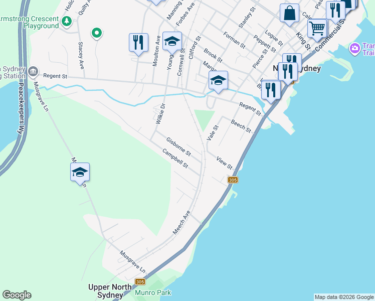 map of restaurants, bars, coffee shops, grocery stores, and more near 5 Gisborne Street in North Sydney