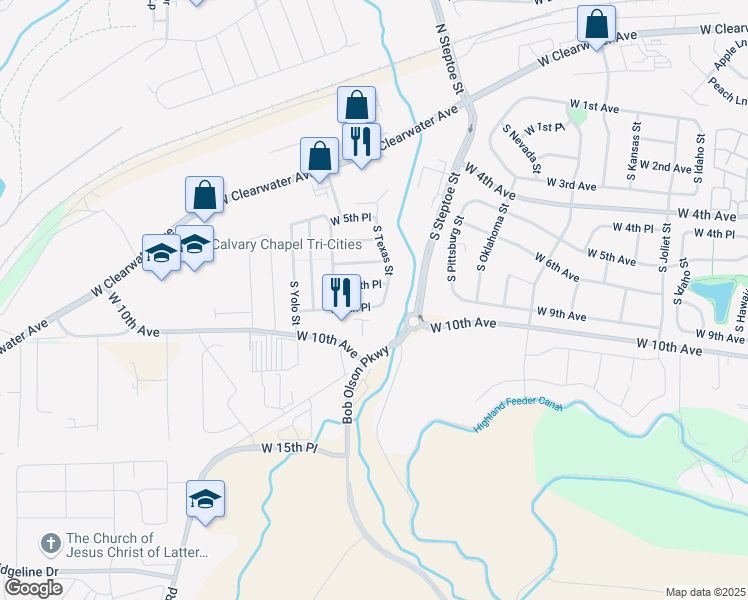 map of restaurants, bars, coffee shops, grocery stores, and more near 9328 West 9th Place in Richland