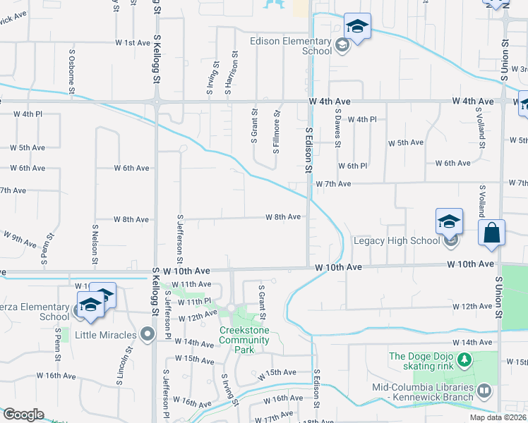 map of restaurants, bars, coffee shops, grocery stores, and more near 5502 West 8th Avenue in Kennewick