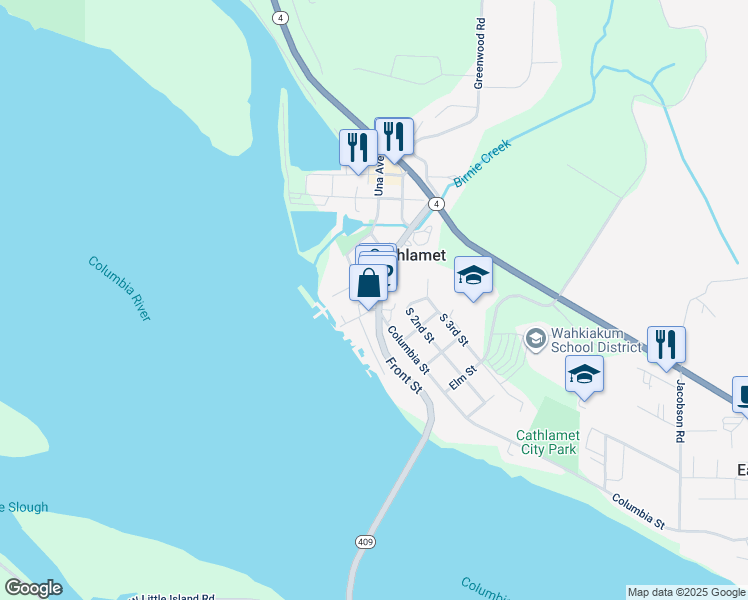 map of restaurants, bars, coffee shops, grocery stores, and more near 135 Columbia Street in Cathlamet