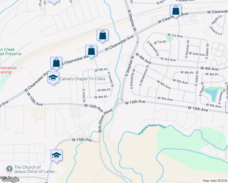 map of restaurants, bars, coffee shops, grocery stores, and more near 690 South Steptoe Street in Kennewick