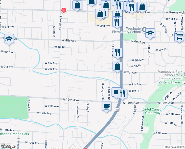 map of restaurants, bars, coffee shops, grocery stores, and more near 3119 West 7th Avenue in Kennewick