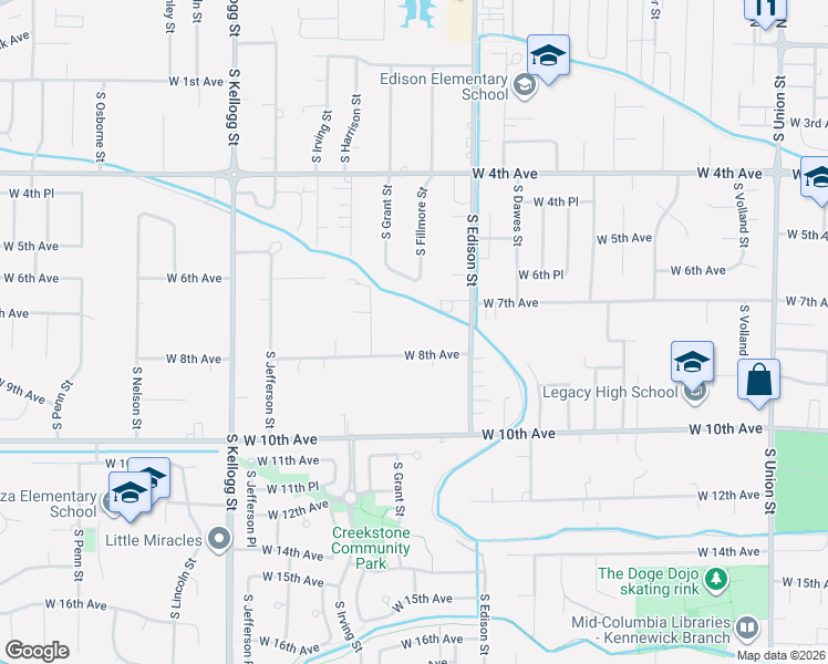 map of restaurants, bars, coffee shops, grocery stores, and more near 5502 West 8th Avenue in Kennewick