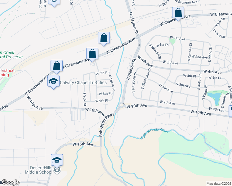 map of restaurants, bars, coffee shops, grocery stores, and more near 690 South Steptoe Street in Kennewick