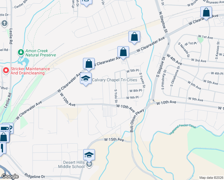 map of restaurants, bars, coffee shops, grocery stores, and more near 810-816 South Yolo Street in Kennewick