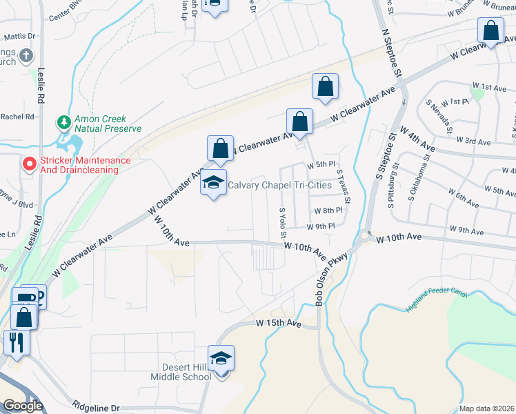 map of restaurants, bars, coffee shops, grocery stores, and more near 810-816 South Yolo Street in Kennewick