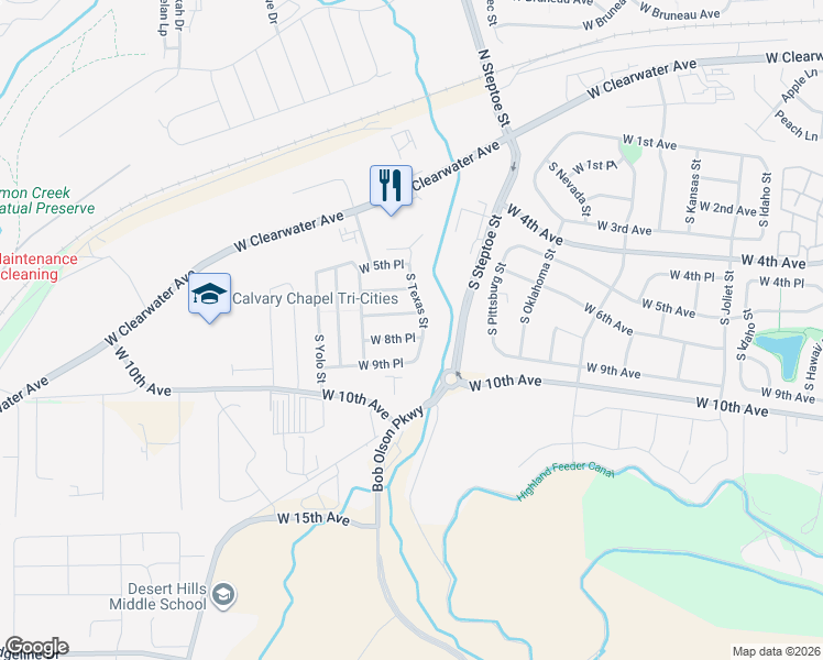 map of restaurants, bars, coffee shops, grocery stores, and more near 9420 West 7th Place in Kennewick