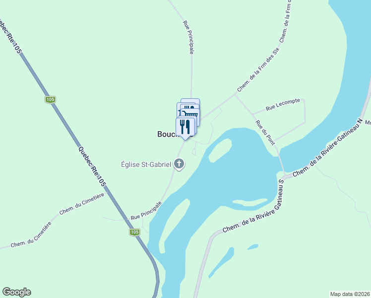 map of restaurants, bars, coffee shops, grocery stores, and more near 34 Rue Principale in Bouchette
