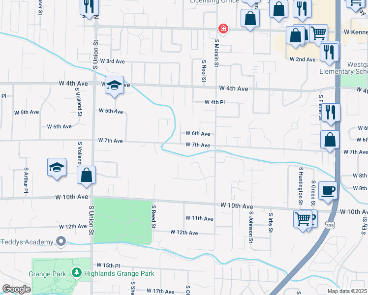 map of restaurants, bars, coffee shops, grocery stores, and more near 3804 West 7th Avenue in Kennewick