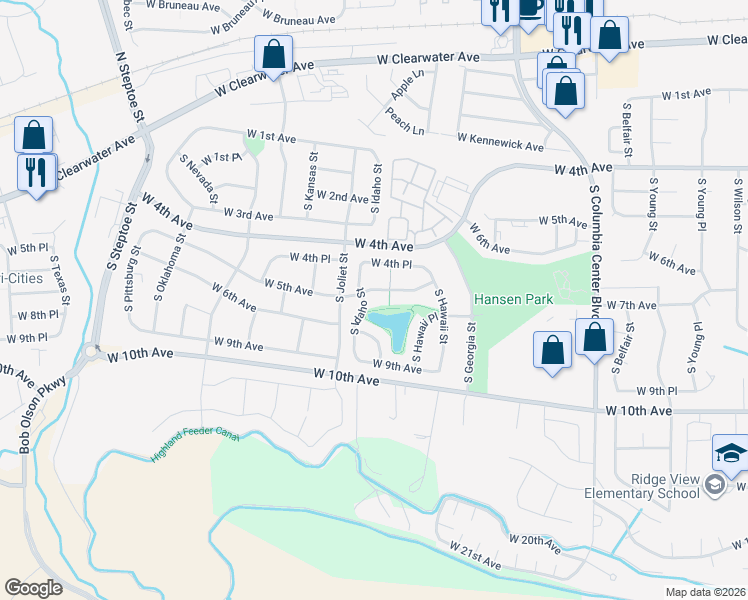 map of restaurants, bars, coffee shops, grocery stores, and more near 8308 West 5th Avenue in Kennewick