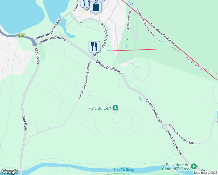 map of restaurants, bars, coffee shops, grocery stores, and more near 120 Chemin des Quatre-Sommets in Mont-Tremblant