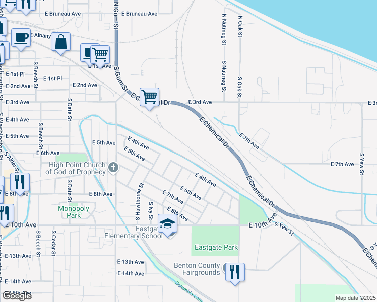 map of restaurants, bars, coffee shops, grocery stores, and more near 1101 East 4th Place in Kennewick