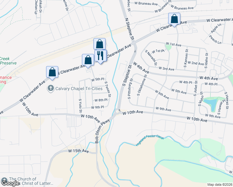 map of restaurants, bars, coffee shops, grocery stores, and more near 690 South Steptoe Street in Kennewick