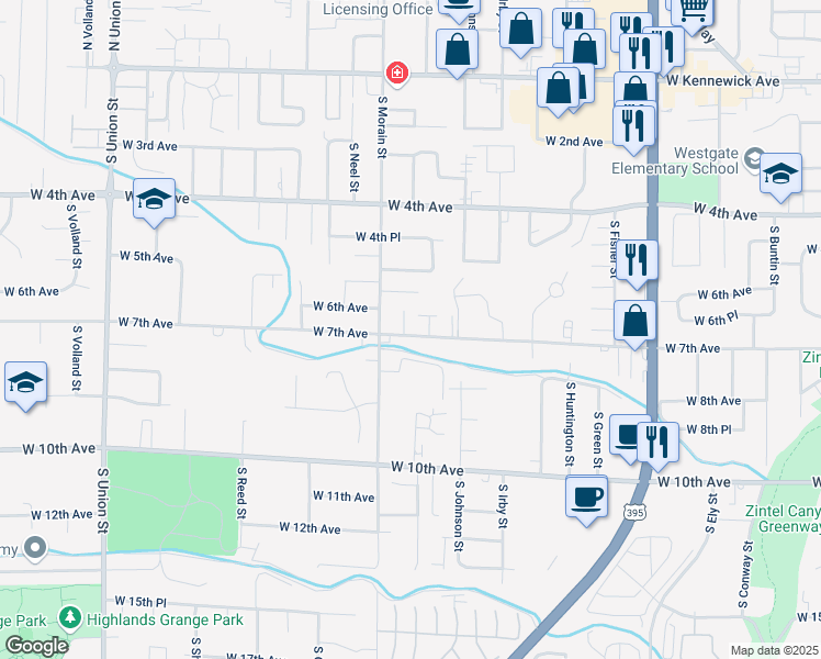 map of restaurants, bars, coffee shops, grocery stores, and more near 3426 West 7th Avenue in Kennewick