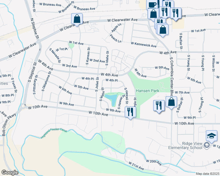map of restaurants, bars, coffee shops, grocery stores, and more near 8206 West 5th Avenue in Kennewick