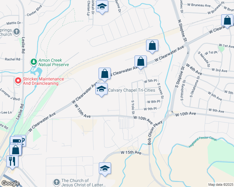 map of restaurants, bars, coffee shops, grocery stores, and more near 10001 W Clearwater Ave in Kennewick