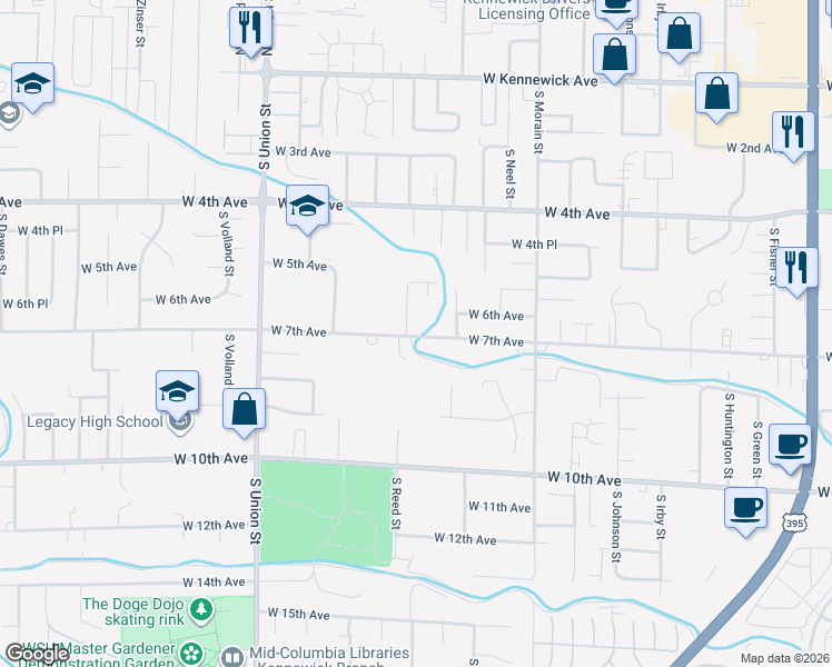 map of restaurants, bars, coffee shops, grocery stores, and more near 3920 West 7th Avenue in Kennewick