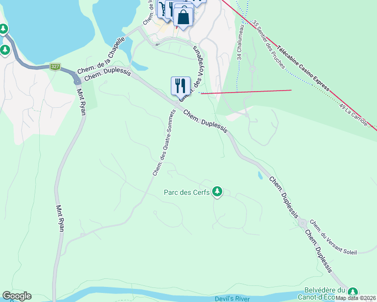 map of restaurants, bars, coffee shops, grocery stores, and more near 114 Chemin des Quatre-Sommets in Mont-Tremblant
