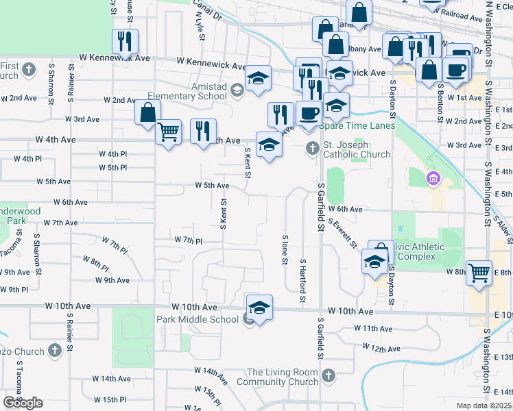 map of restaurants, bars, coffee shops, grocery stores, and more near 955 West 5th Avenue in Kennewick