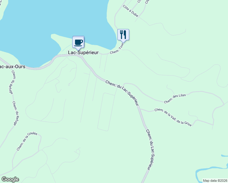 map of restaurants, bars, coffee shops, grocery stores, and more near 25 Chemin des Cerisiers in Lac-Supérieur