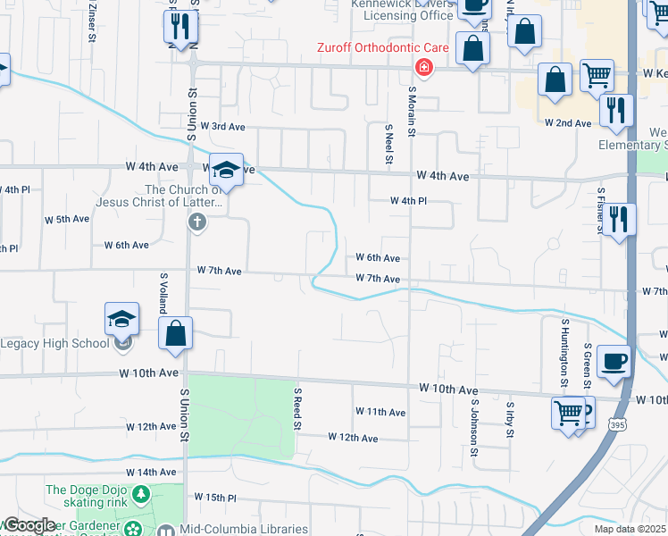 map of restaurants, bars, coffee shops, grocery stores, and more near 3904 West 7th Avenue in Kennewick