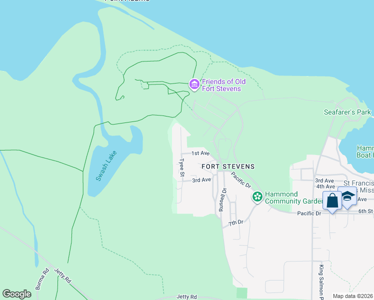 map of restaurants, bars, coffee shops, grocery stores, and more near 1885 1st Ave in Warrenton