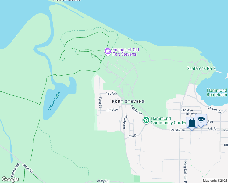 map of restaurants, bars, coffee shops, grocery stores, and more near 1805 1st Avenue in Warrenton