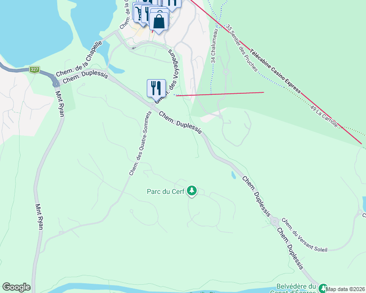 map of restaurants, bars, coffee shops, grocery stores, and more near 120 Chemin des Quatre-Sommets in Mont-Tremblant