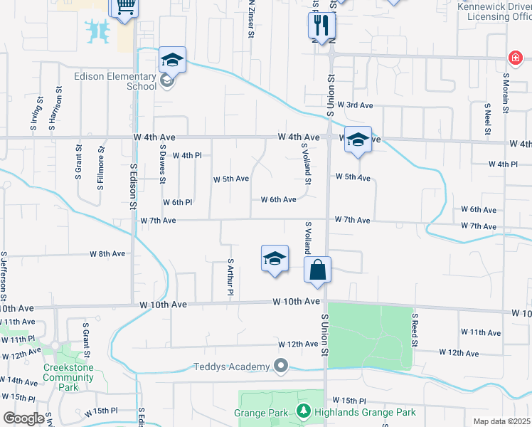 map of restaurants, bars, coffee shops, grocery stores, and more near 4608 West 7th Avenue in Kennewick