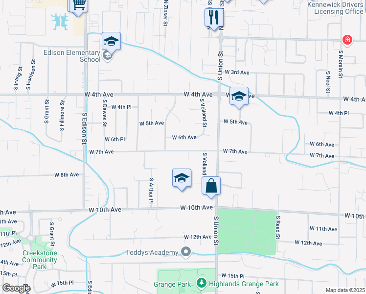 map of restaurants, bars, coffee shops, grocery stores, and more near 4608-4610 West 7th Avenue in Kennewick