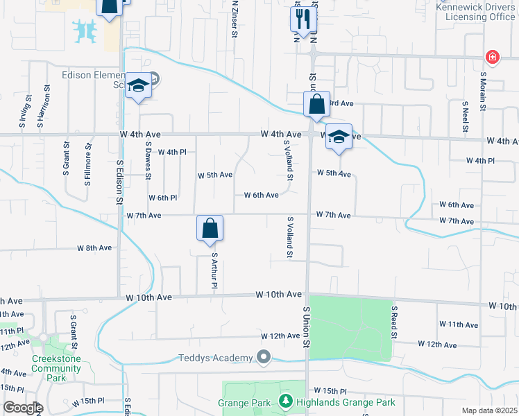 map of restaurants, bars, coffee shops, grocery stores, and more near 4608-4610 West 7th Avenue in Kennewick