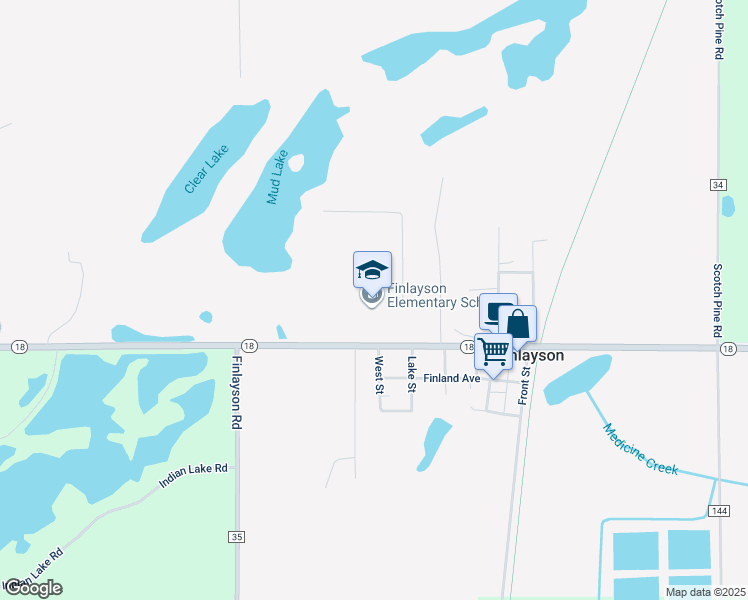 map of restaurants, bars, coffee shops, grocery stores, and more near 2159 Minnesota 18 in Finlayson