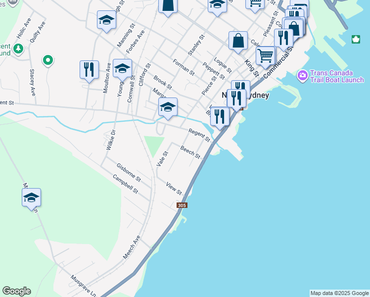 map of restaurants, bars, coffee shops, grocery stores, and more near 17A Beech Street in North Sydney