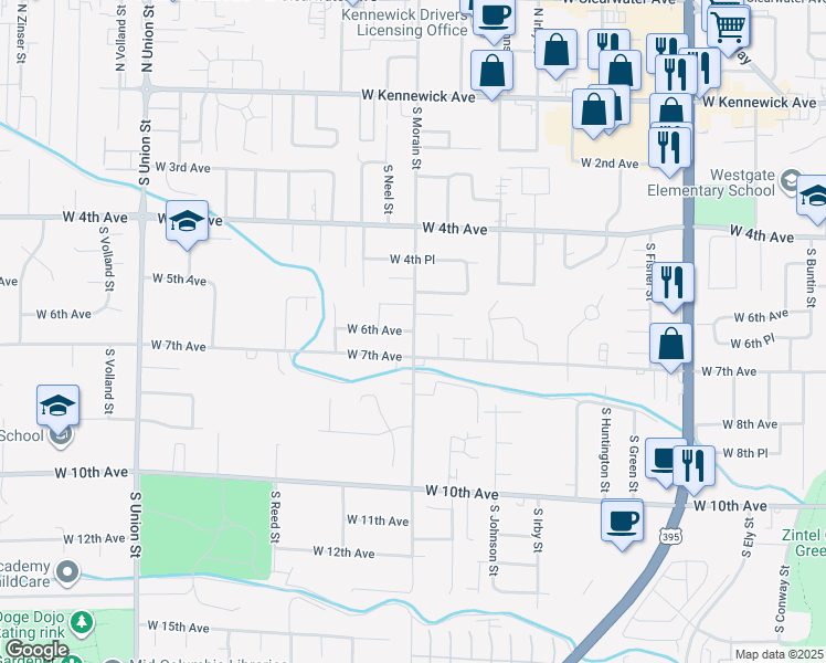 map of restaurants, bars, coffee shops, grocery stores, and more near 3605 West 6th Avenue in Kennewick