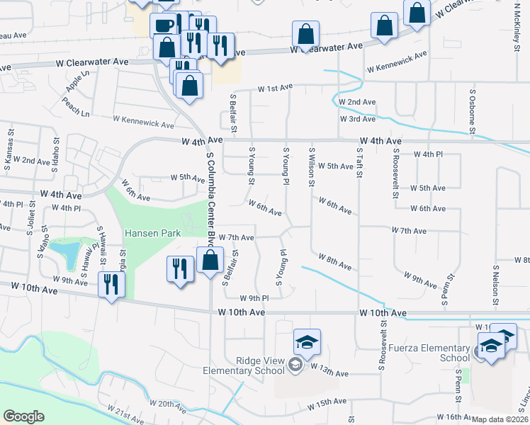 map of restaurants, bars, coffee shops, grocery stores, and more near 7115 West 6th Avenue in Kennewick