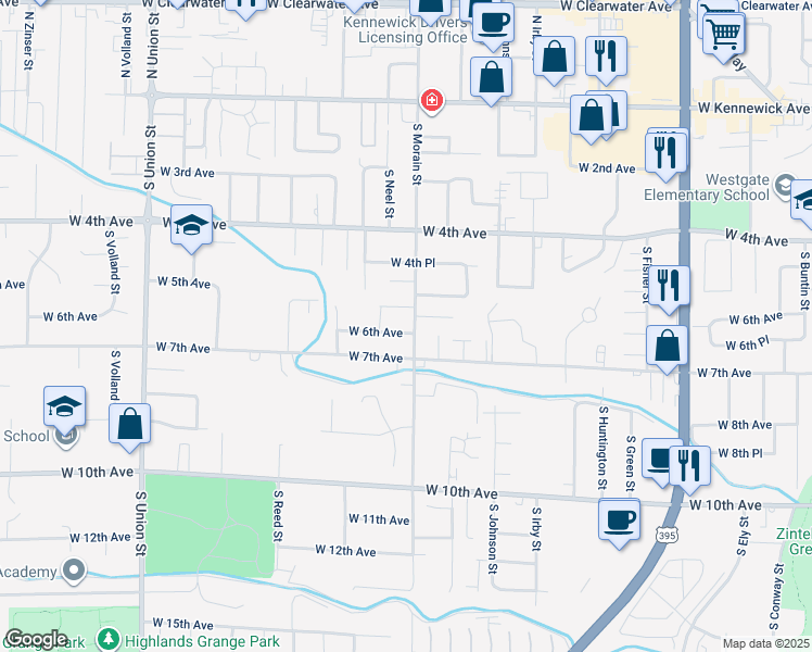 map of restaurants, bars, coffee shops, grocery stores, and more near 3605 West 6th Avenue in Kennewick
