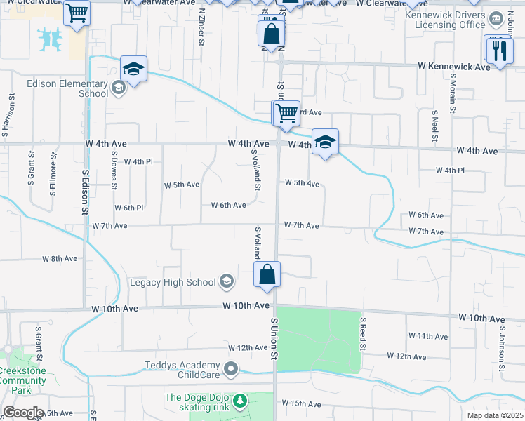 map of restaurants, bars, coffee shops, grocery stores, and more near 4407 West 6th Avenue in Kennewick