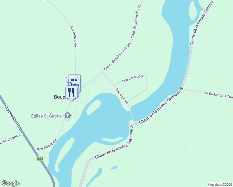 map of restaurants, bars, coffee shops, grocery stores, and more near 54 Rue du Pont in Bouchette