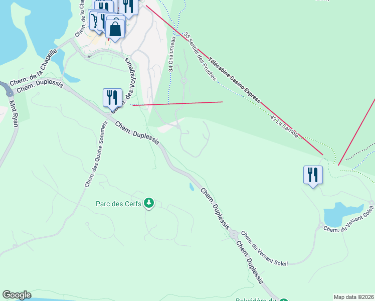 map of restaurants, bars, coffee shops, grocery stores, and more near 220 Chemin de la Forêt in Mont-Tremblant