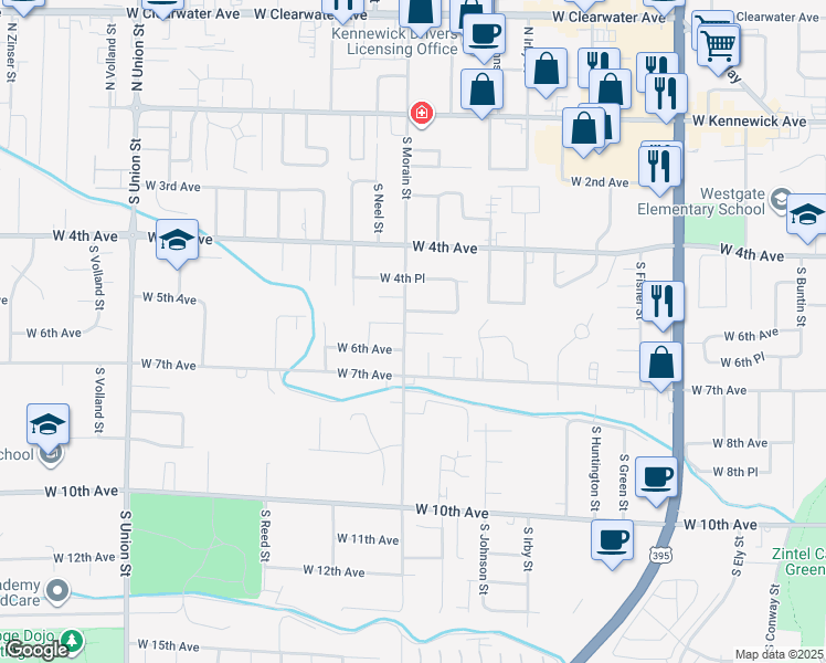 map of restaurants, bars, coffee shops, grocery stores, and more near 3516 West 5th Avenue in Kennewick