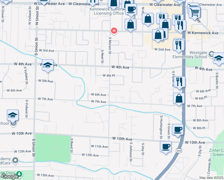 map of restaurants, bars, coffee shops, grocery stores, and more near 3516 West 5th Avenue in Kennewick