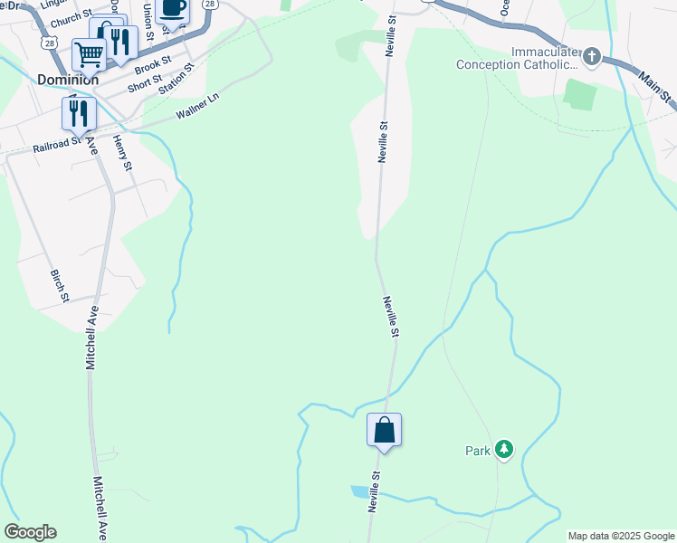 map of restaurants, bars, coffee shops, grocery stores, and more near 280 Neville Street in Dominion
