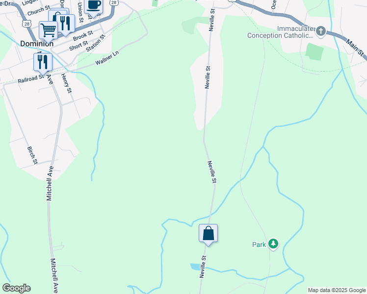 map of restaurants, bars, coffee shops, grocery stores, and more near 280 Neville Street in Dominion