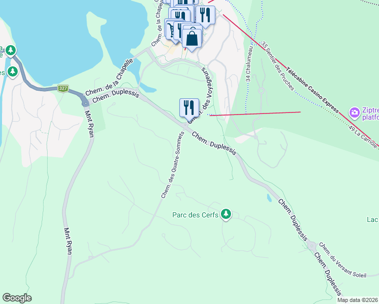 map of restaurants, bars, coffee shops, grocery stores, and more near 100 Chemin des Quatre-Sommets in Mont-Tremblant