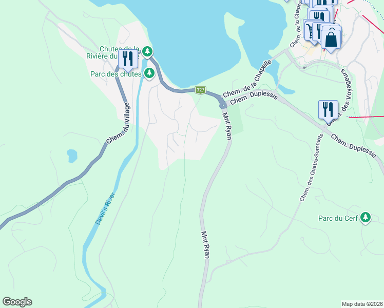 map of restaurants, bars, coffee shops, grocery stores, and more near 1035 Allée du Géant in Mont-Tremblant