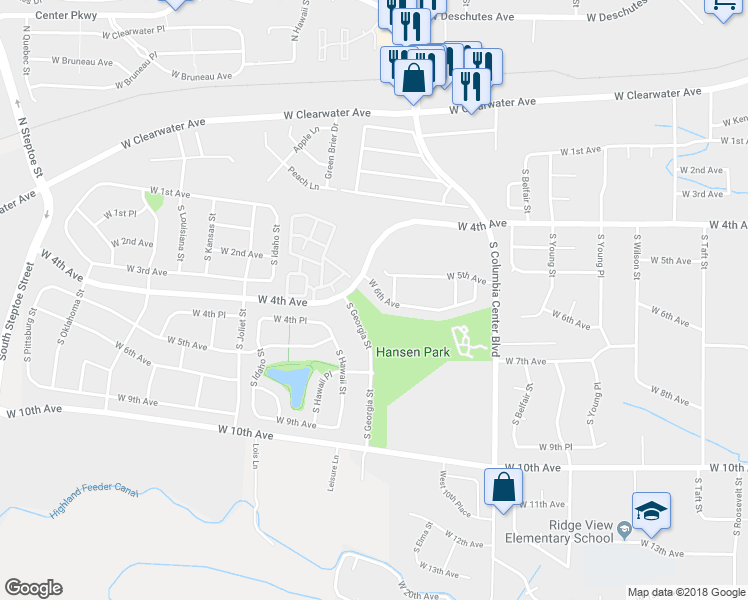 map of restaurants, bars, coffee shops, grocery stores, and more near 8011 West 6th Avenue in Kennewick