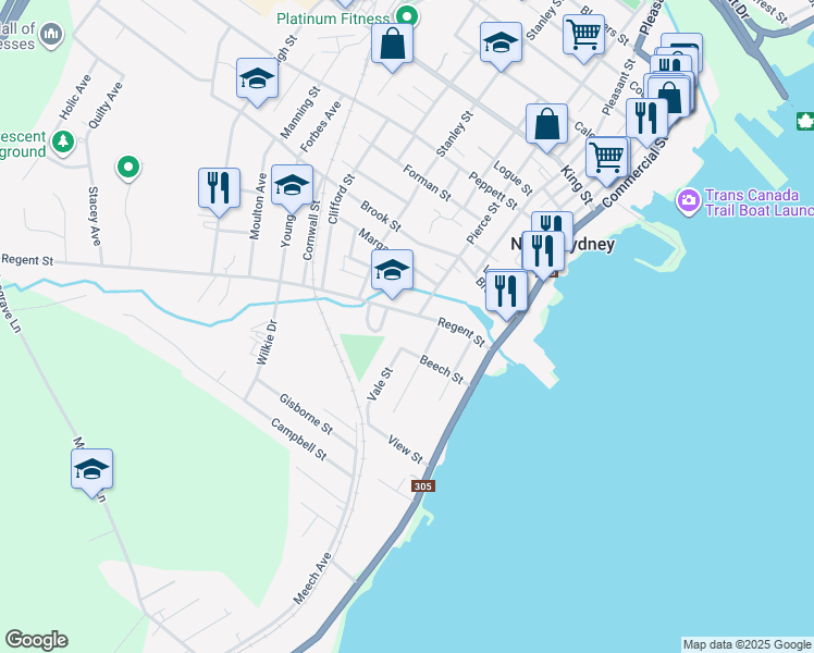 map of restaurants, bars, coffee shops, grocery stores, and more near 30 Regent Street in North Sydney