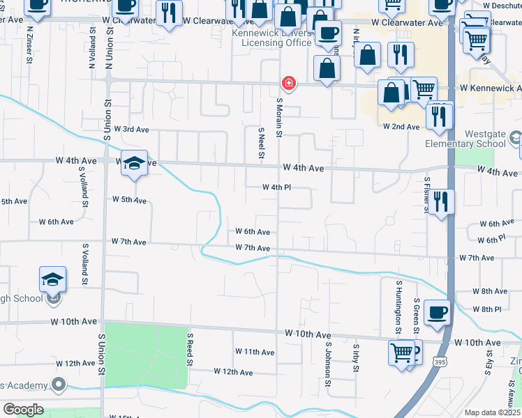 map of restaurants, bars, coffee shops, grocery stores, and more near 438 S Morain in Kennewick
