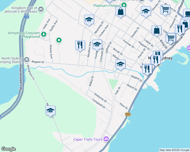 map of restaurants, bars, coffee shops, grocery stores, and more near 12 Wilkie Drive in North Sydney