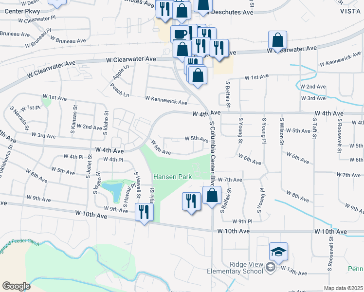 map of restaurants, bars, coffee shops, grocery stores, and more near 7820 West 6th Avenue in Kennewick
